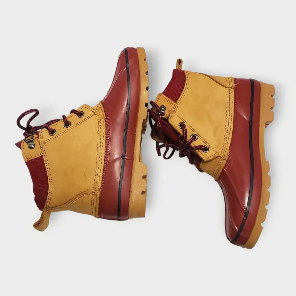 Lands End Womens Leather Duck Boots Red Tan Sz 8M Rain Outdoor Hunting Gorpcore - Picture 8 of 12